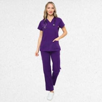 İkon LİNDA Mor Doktor Hemşire Likralı Kadın Takım